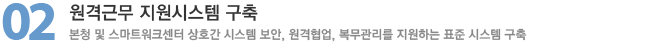 02. 원격근무 지원시스템 구축 : 본청 및 스마트워크센터 상호간 시스템보안, 원격협업, 복무관리를 지원하는 표준 시스템 구축